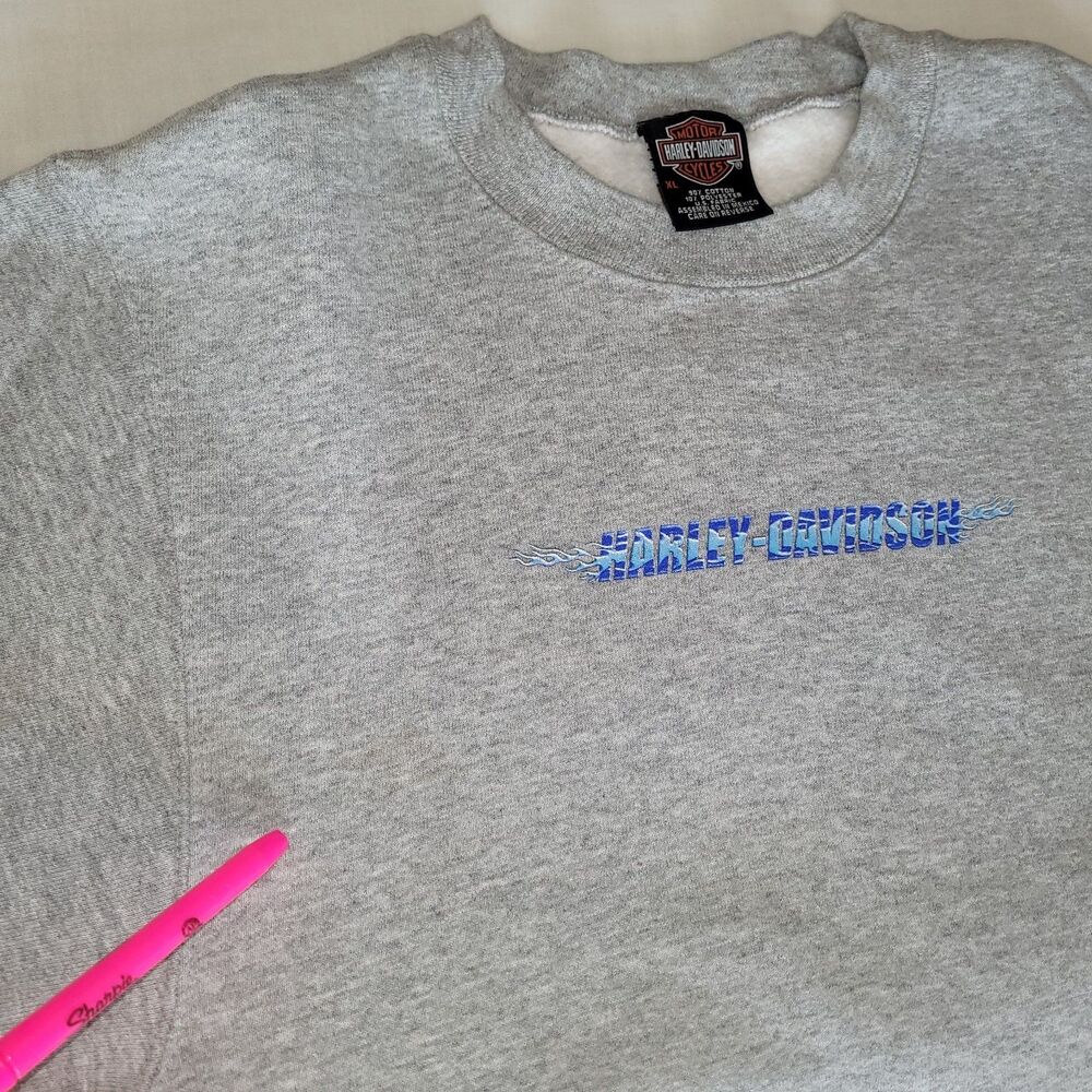 VTG Harley Davidson Gray Crewneck Sweatshirt Boys XL Y2K - Picture 10 of 10